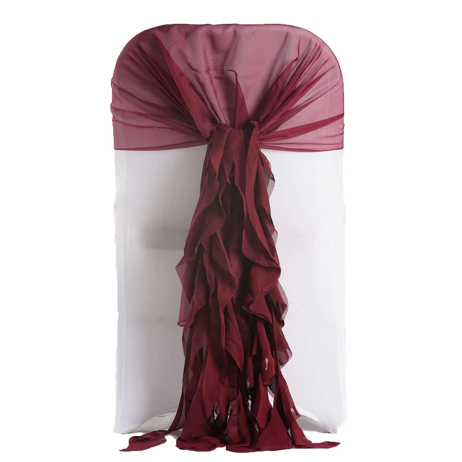 1 Set Burgundy Chiffon Hoods With Ruffles Willow Chair Sashes