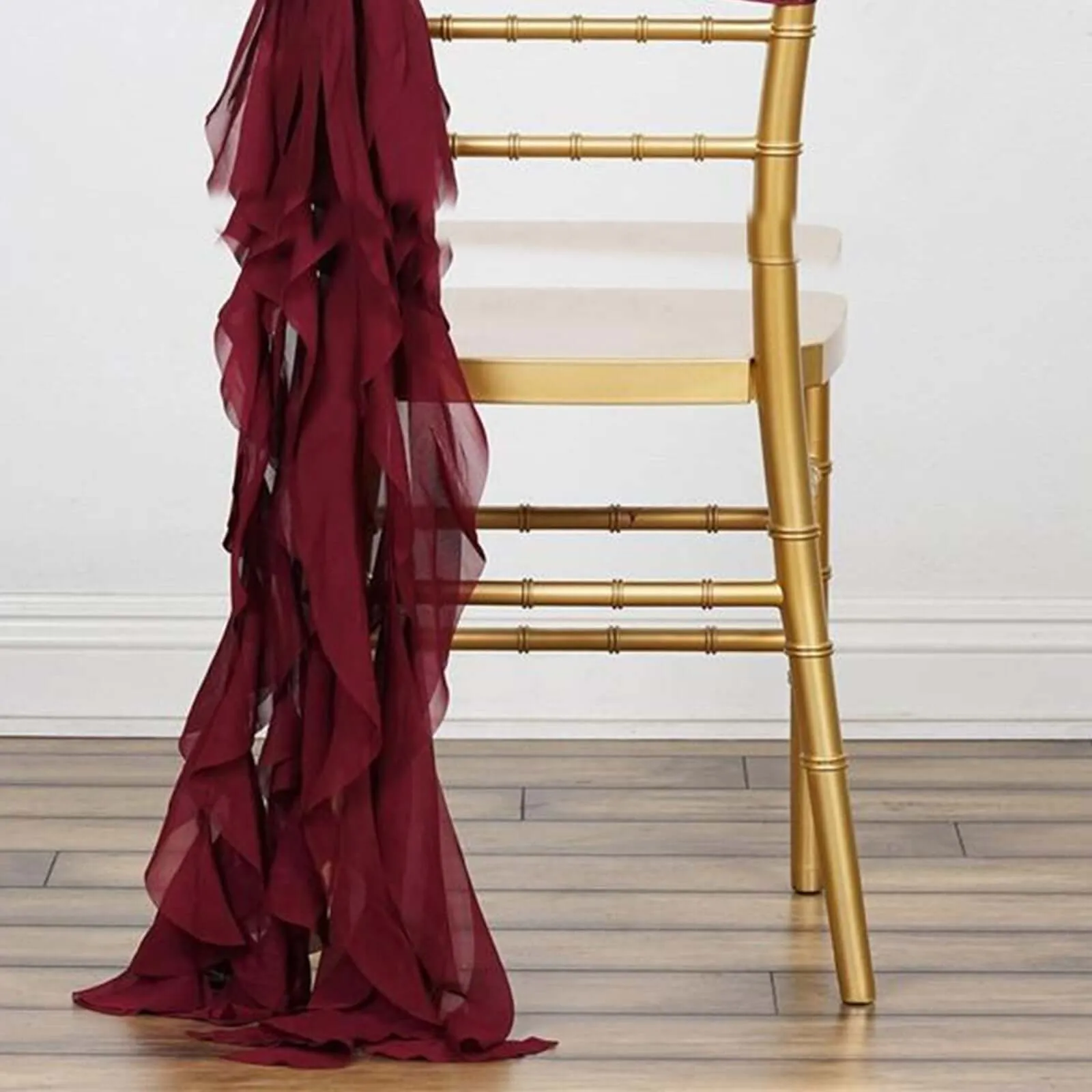 1 Set Burgundy Chiffon Hoods With Ruffles Willow Chair Sashes