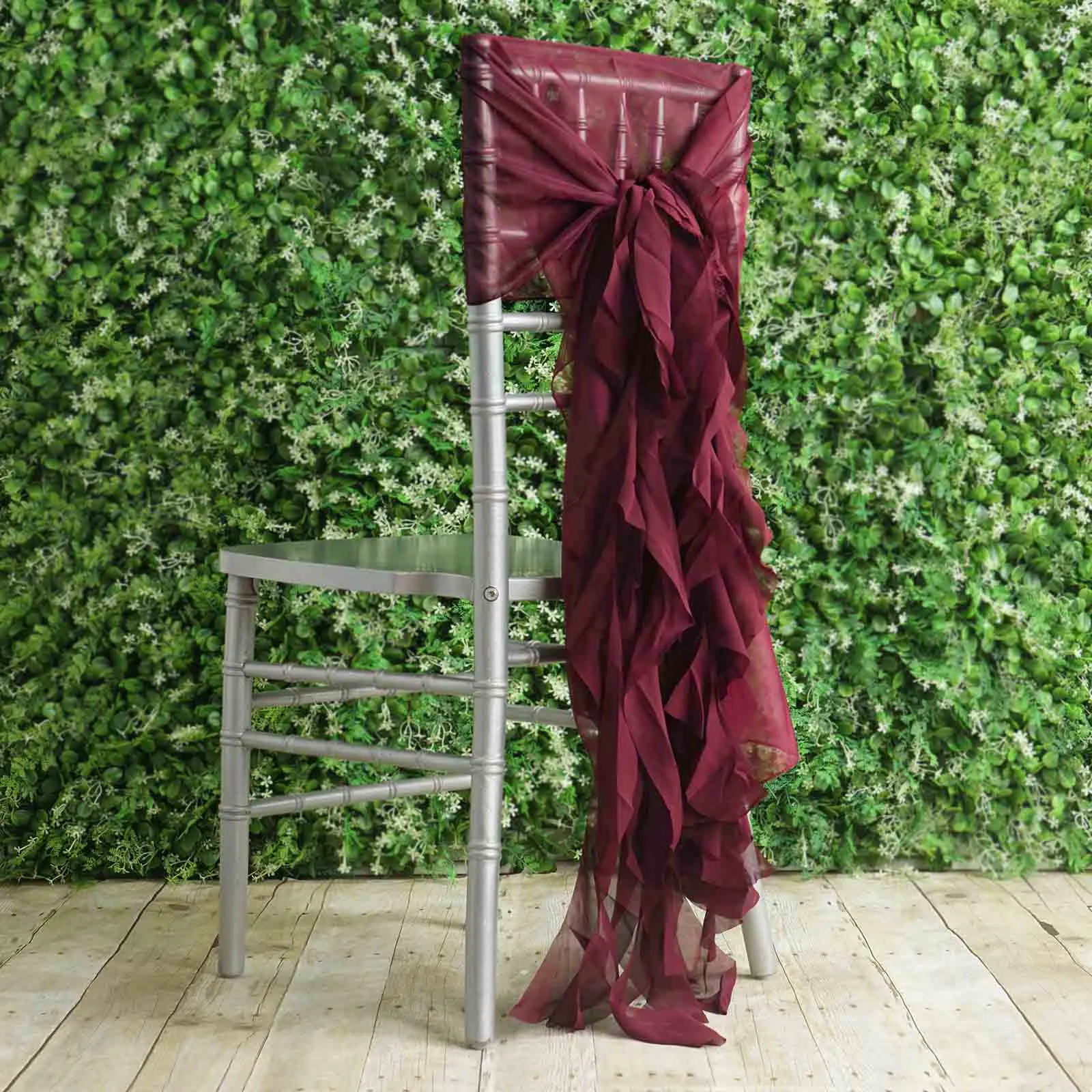 1 Set Burgundy Chiffon Hoods With Ruffles Willow Chair Sashes