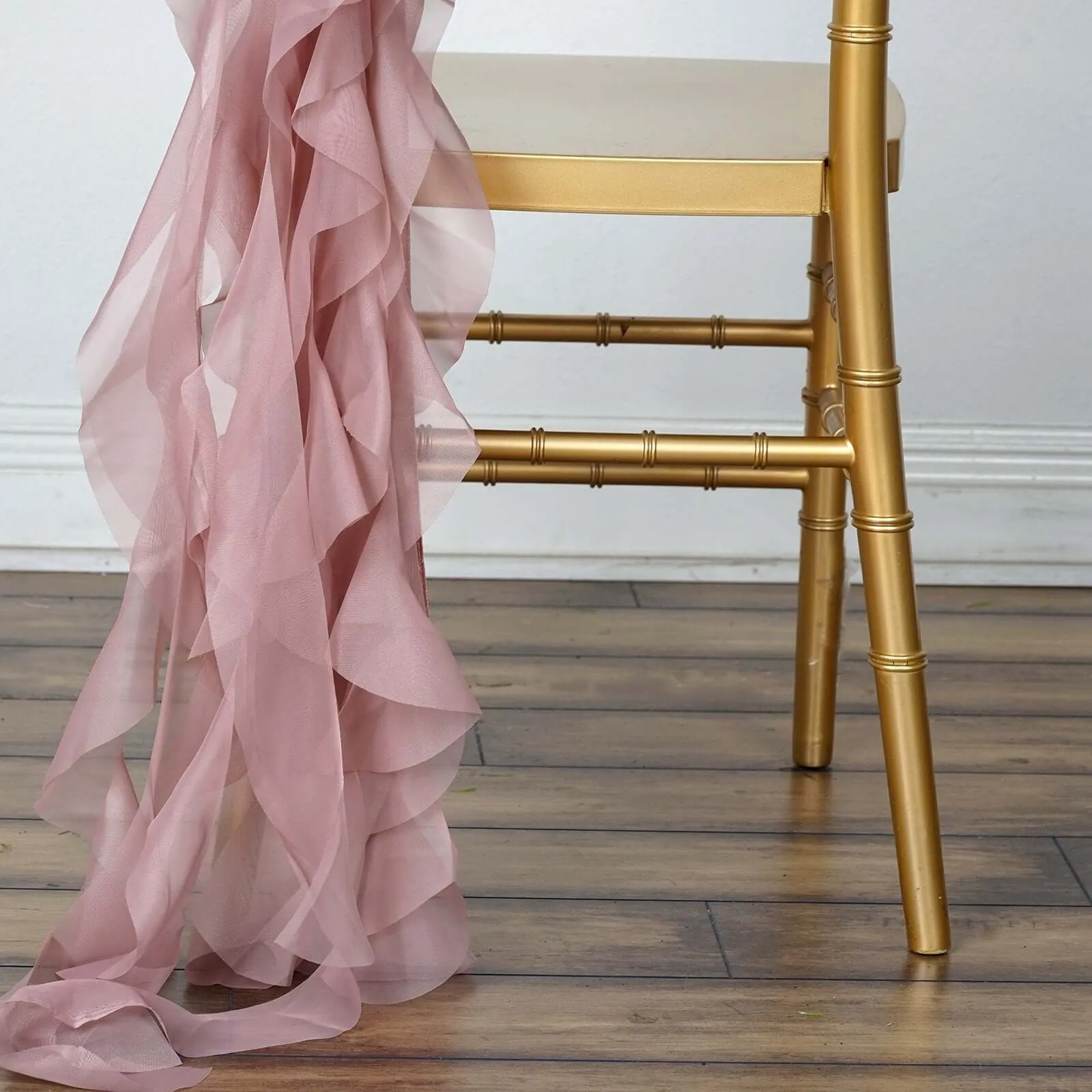 1 Set Dusty Rose Chiffon Hoods With Ruffles Willow Chair Sashes