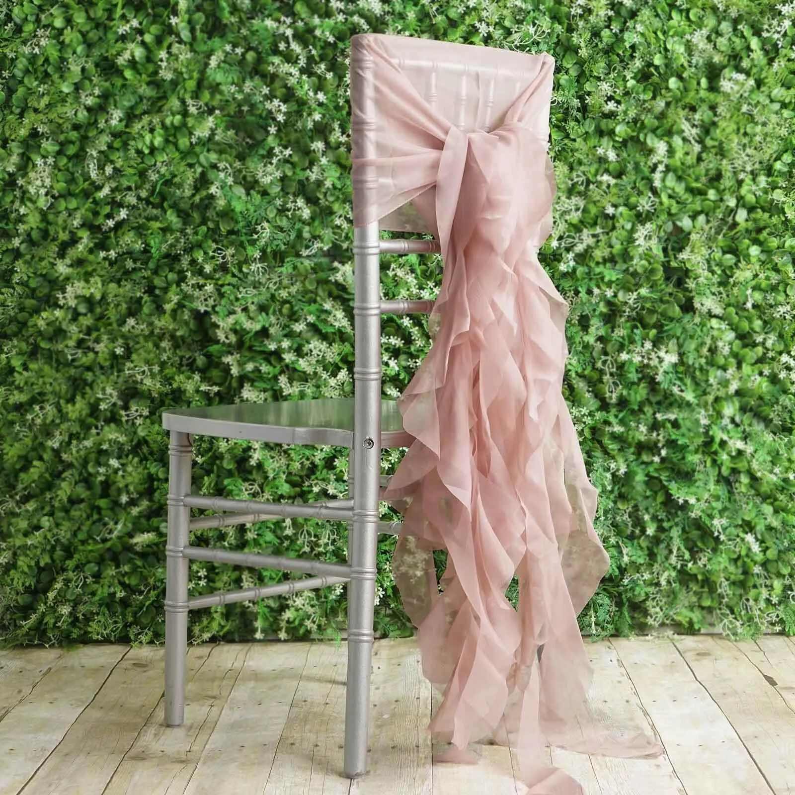 1 Set Dusty Rose Chiffon Hoods With Ruffles Willow Chair Sashes