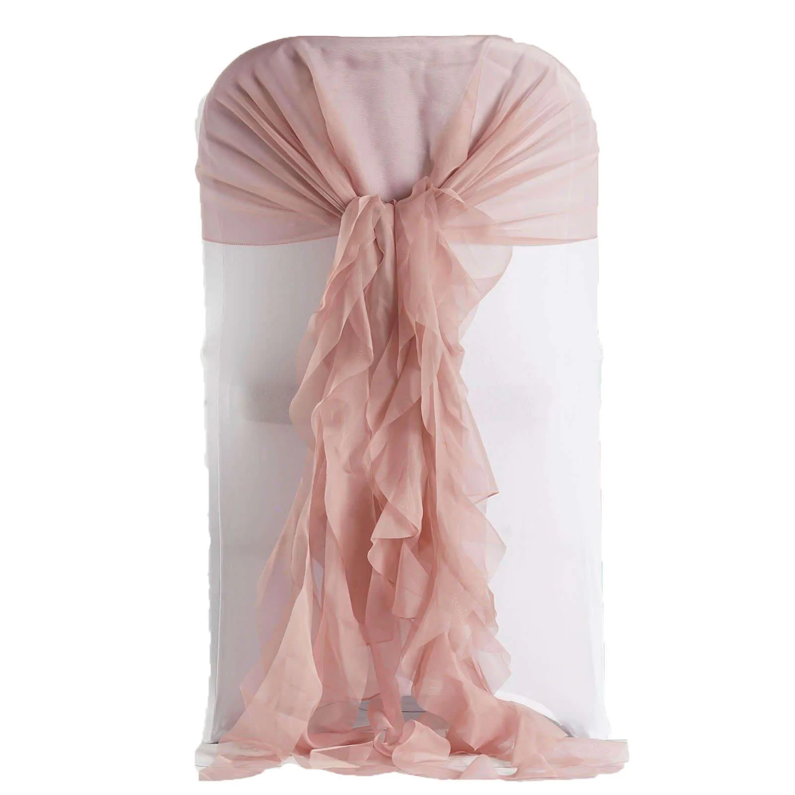 1 Set Dusty Rose Chiffon Hoods With Ruffles Willow Chair Sashes