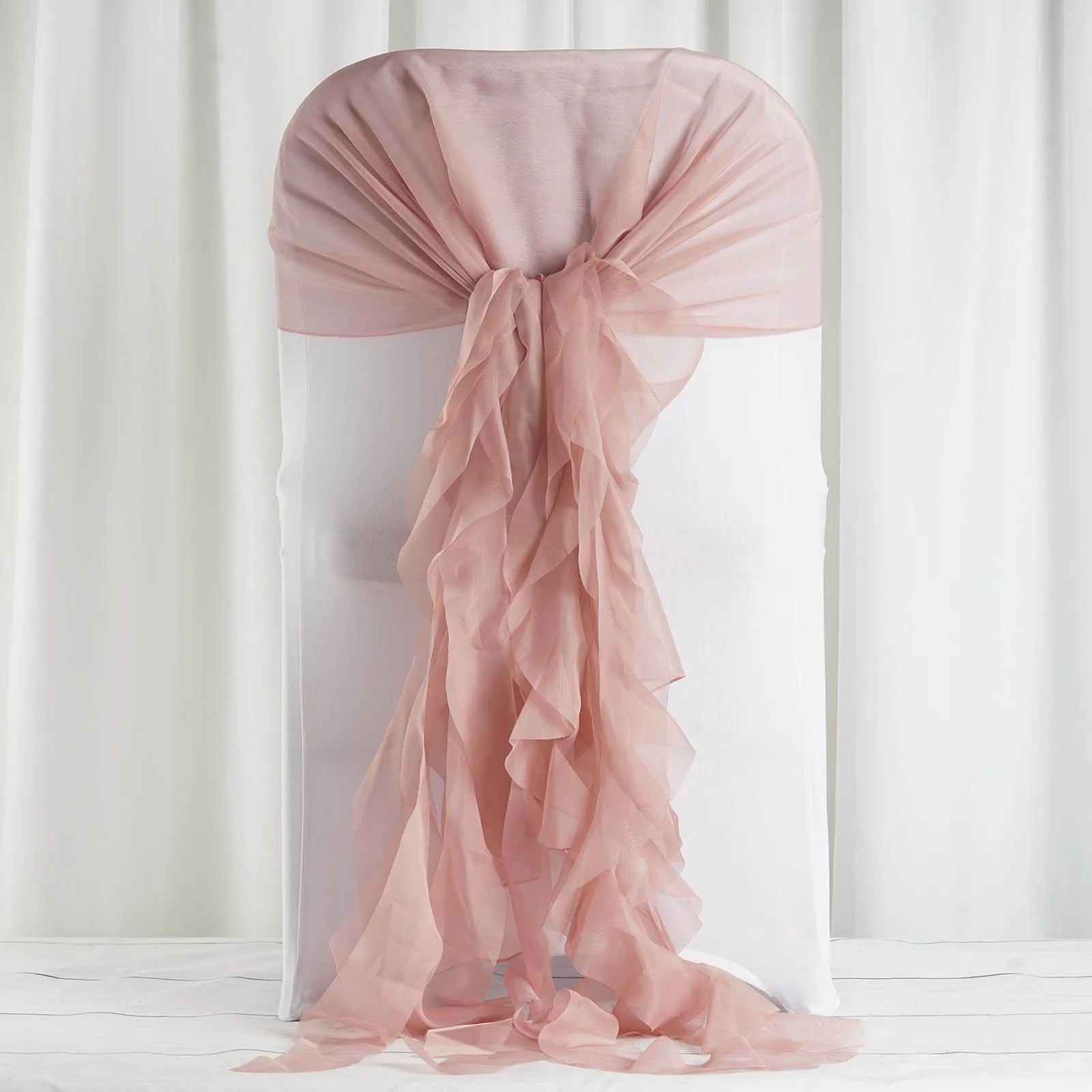 1 Set Dusty Rose Chiffon Hoods With Ruffles Willow Chair Sashes