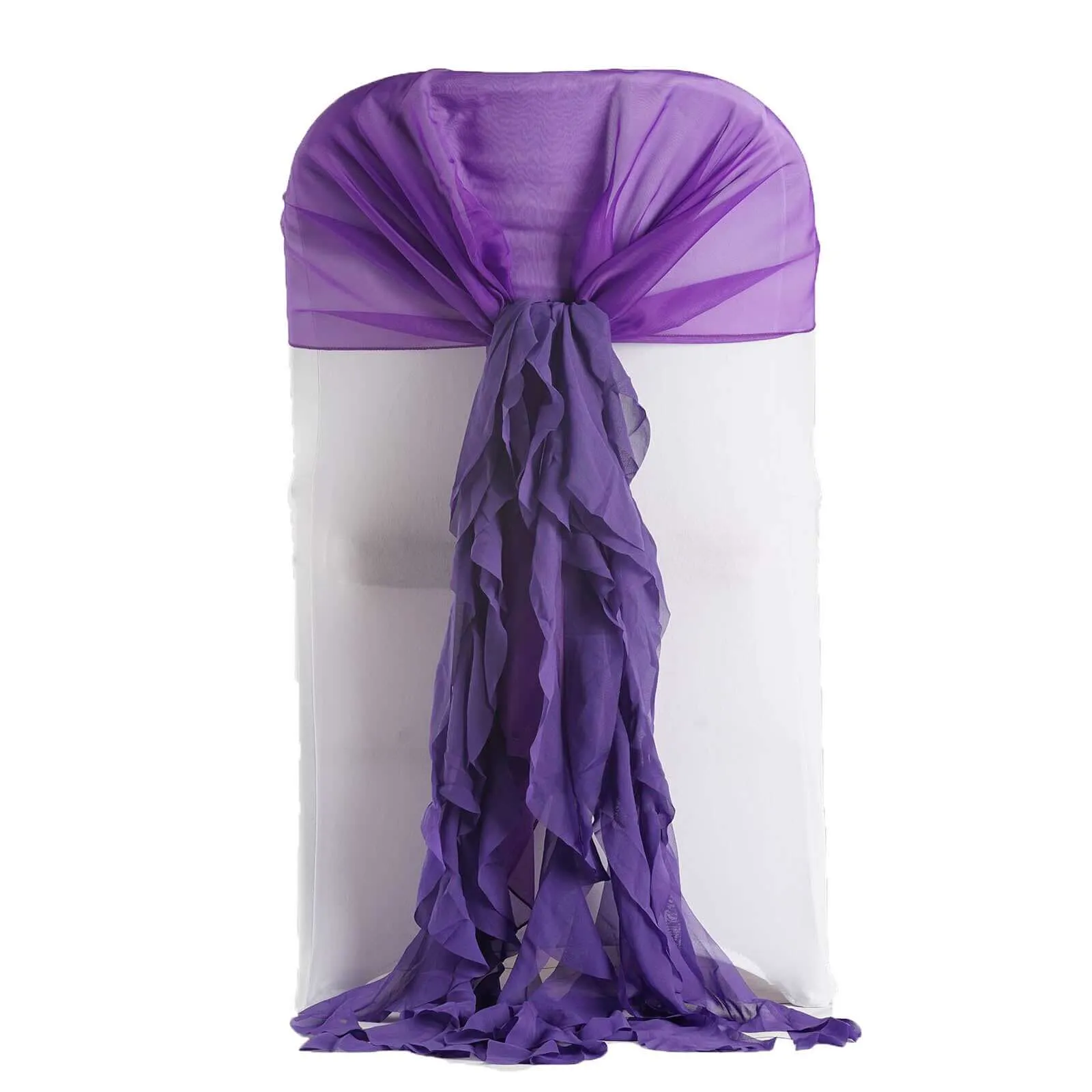 1 Set Purple Chiffon Hoods With Ruffles Willow Chair Sashes