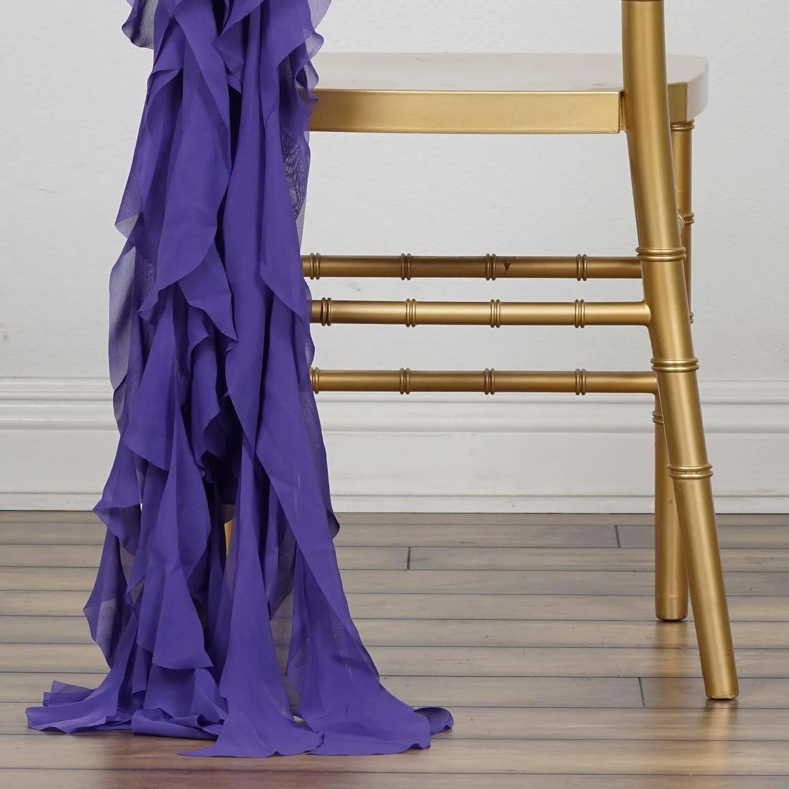 1 Set Purple Chiffon Hoods With Ruffles Willow Chair Sashes