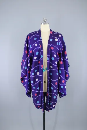 1920s Vintage Haori Kimono Jacket / Shibori Purple Polka Dots