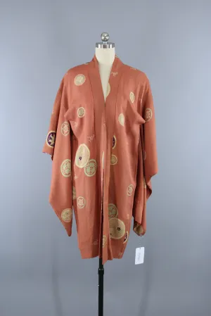 1920s Vintage Silk Haori Kimono Jacket Cardigan / Orange Salmon Floral