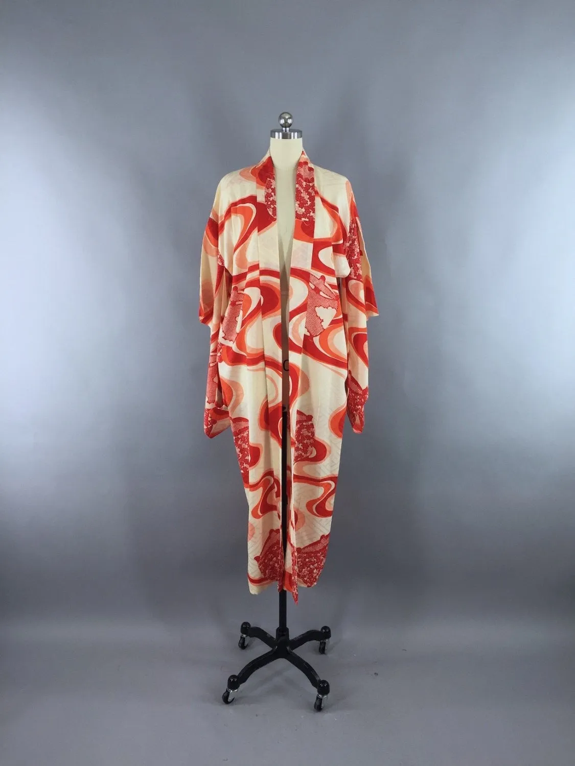 1920s Vintage Silk Kimono Robe / Art Deco Orange Shibori