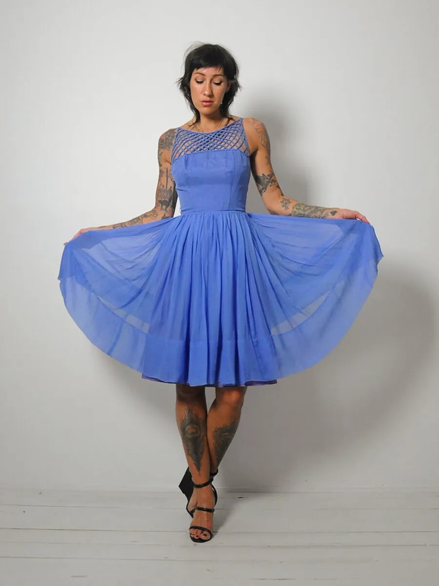 1950's Blue Lattice Chiffon Dress