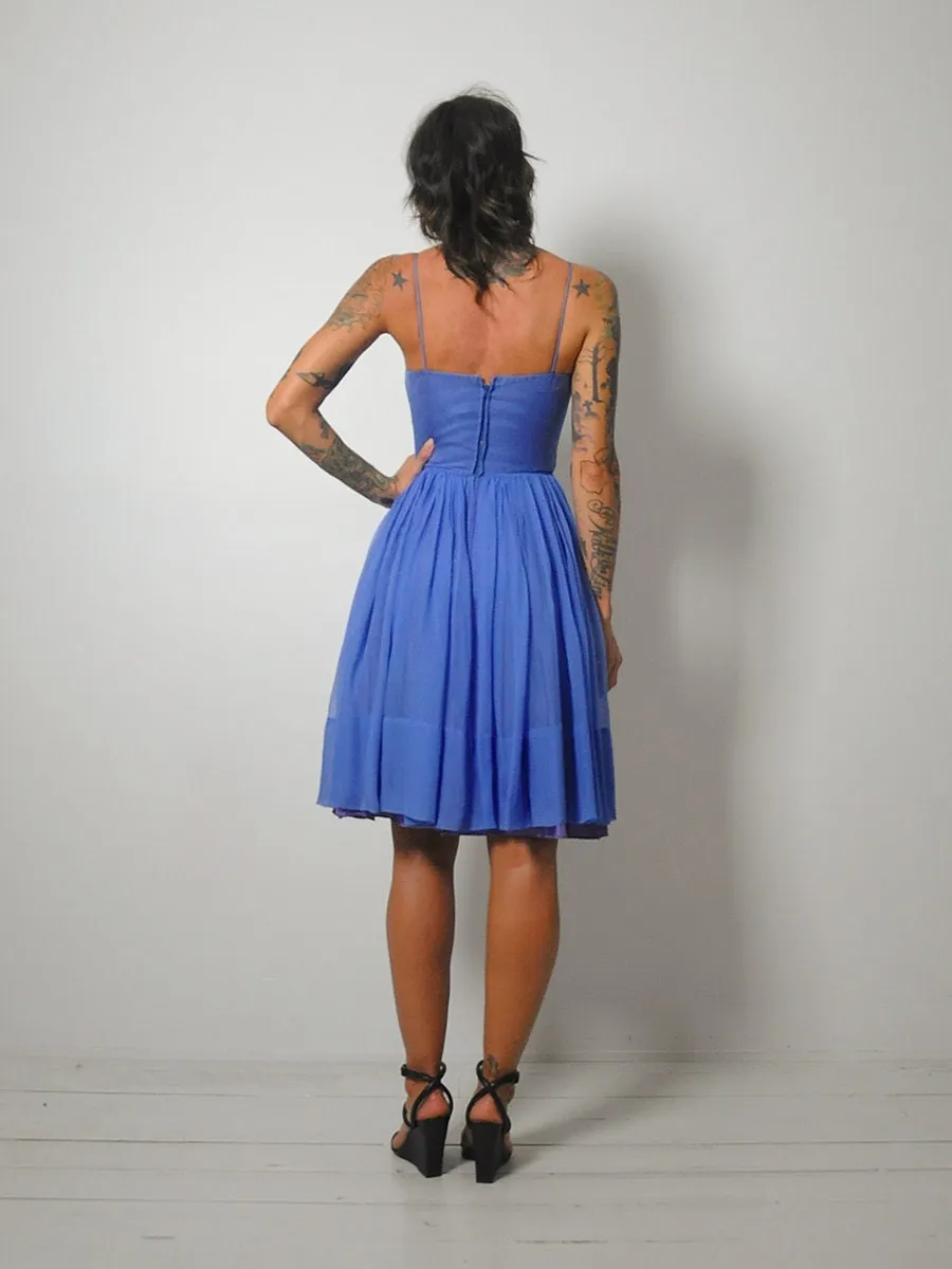 1950's Blue Lattice Chiffon Dress