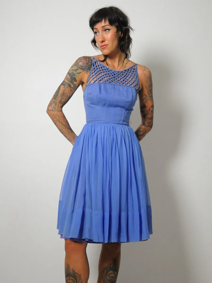 1950's Blue Lattice Chiffon Dress