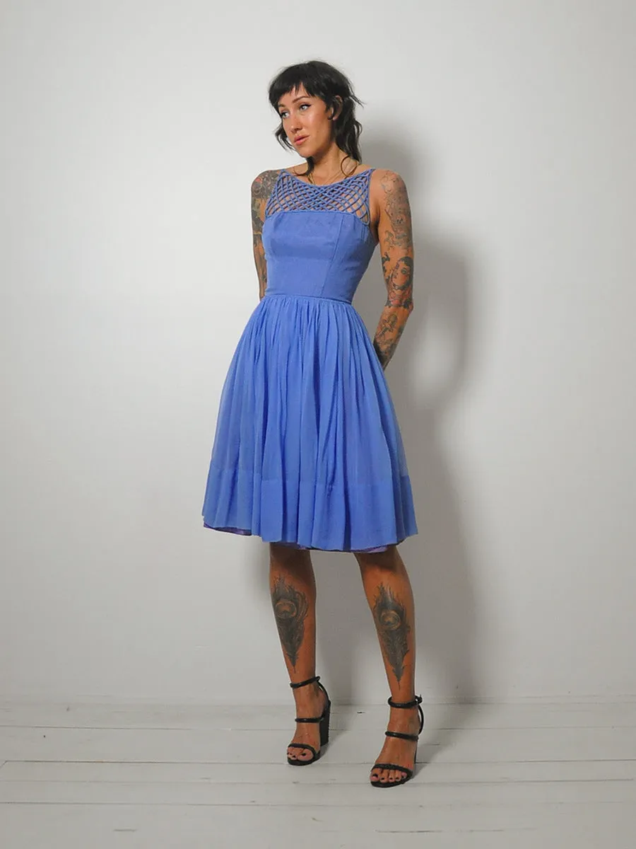 1950's Blue Lattice Chiffon Dress