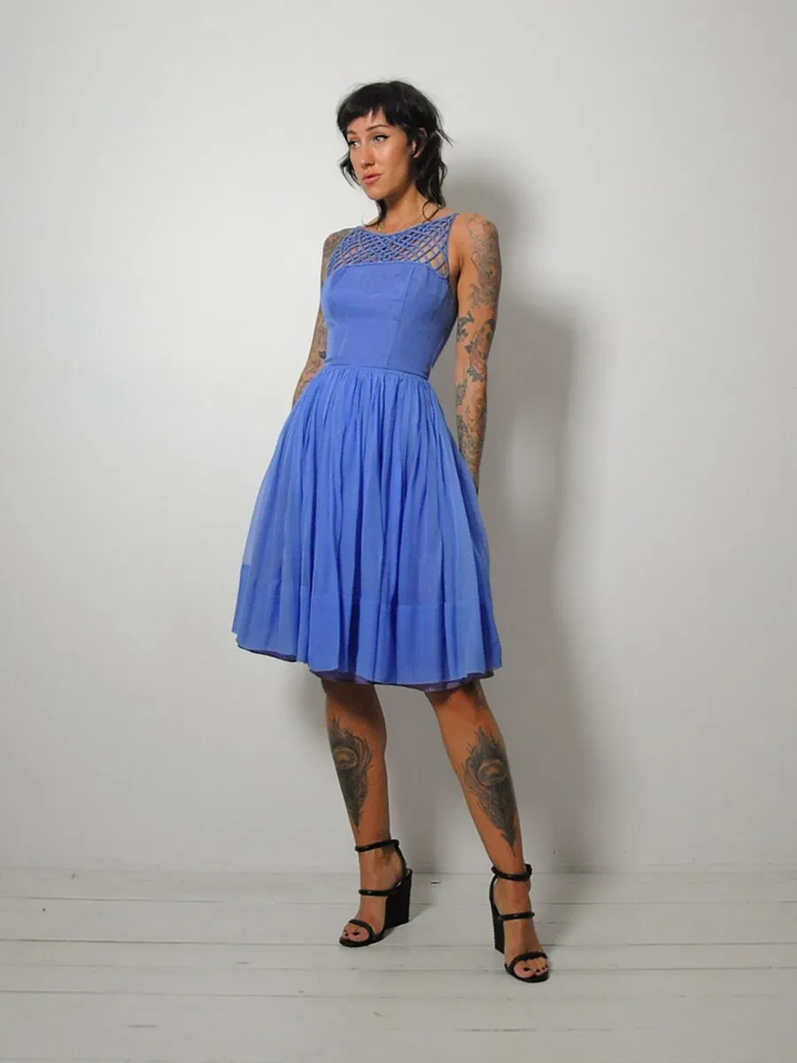 1950's Blue Lattice Chiffon Dress