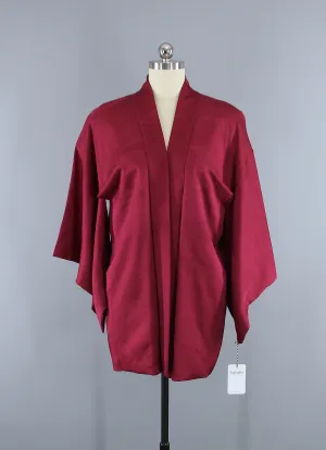 1950s Vintage Silk Haori Kimono Jacket Cardigan / Cranberry Maroon Red