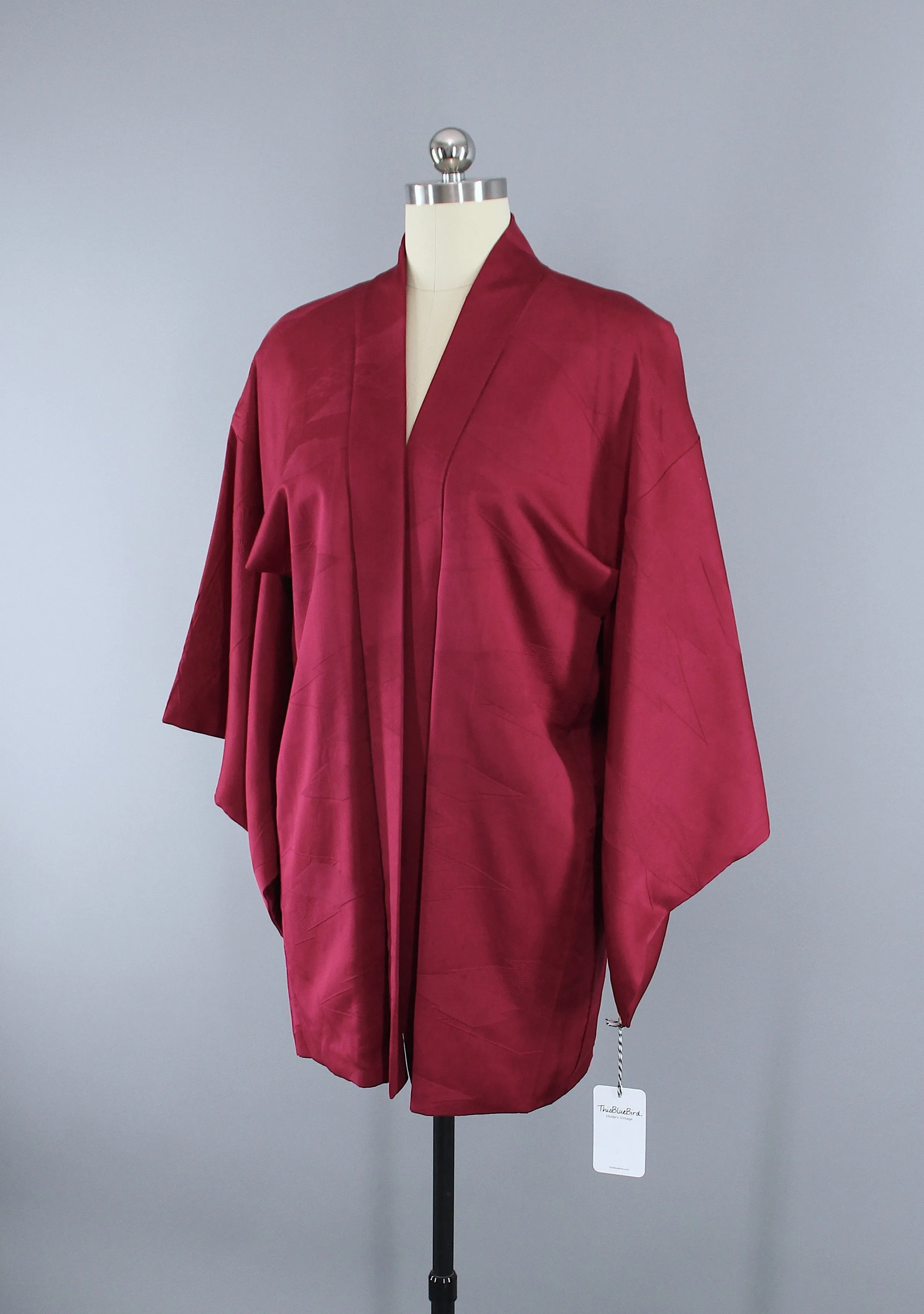 1950s Vintage Silk Haori Kimono Jacket Cardigan / Cranberry Maroon Red