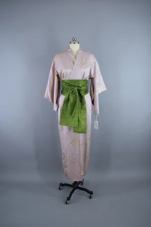 1960s Vintage Silk Kimono Robe in Purple Shibori Print