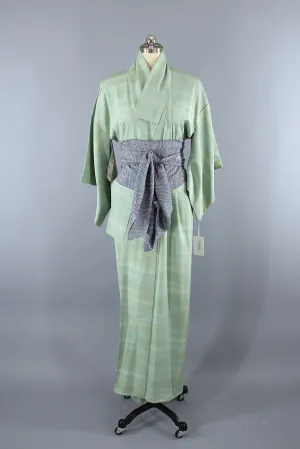 1960s Vintage Silk Kimono Robe / Sea Foam Green Ombre