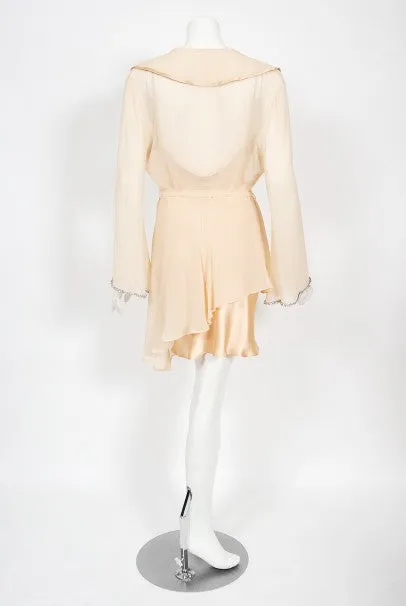 1995 Dolce & Gabbana Rhinestone Peach Silk Bias-Cut Slip Dress w/ Jacket