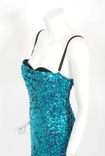 2000 Dolce & Gabbana 'Legally Blonde' Blue Sequin Bodycon Bra Mini Dress