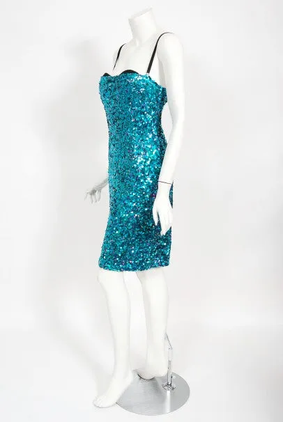 2000 Dolce & Gabbana 'Legally Blonde' Blue Sequin Bodycon Bra Mini Dress