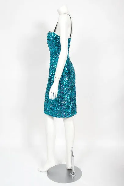 2000 Dolce & Gabbana 'Legally Blonde' Blue Sequin Bodycon Bra Mini Dress