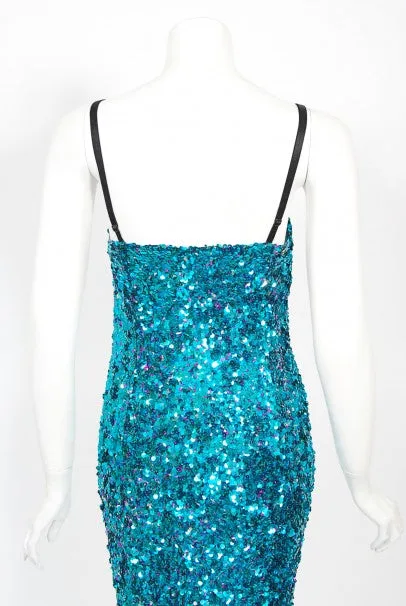 2000 Dolce & Gabbana 'Legally Blonde' Blue Sequin Bodycon Bra Mini Dress