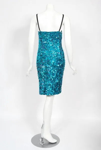 2000 Dolce & Gabbana 'Legally Blonde' Blue Sequin Bodycon Bra Mini Dress