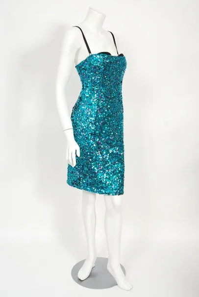 2000 Dolce & Gabbana 'Legally Blonde' Blue Sequin Bodycon Bra Mini Dress