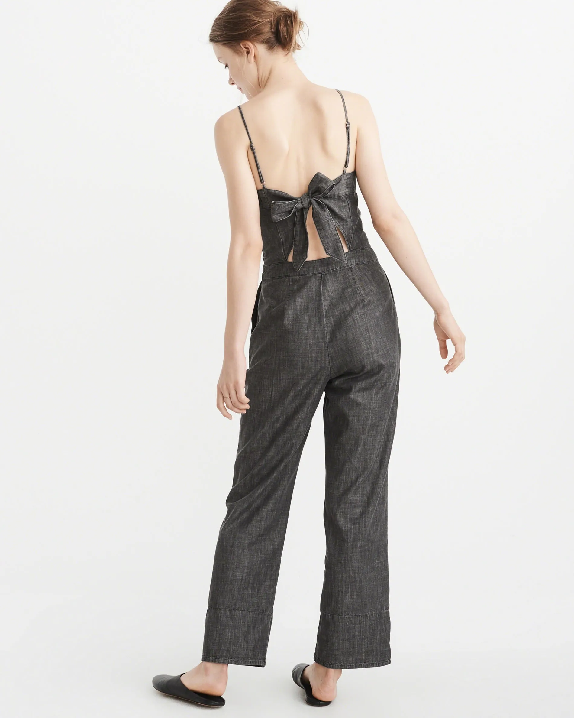 Abercrombie & Fitch BOW-BACK DENIM JUMPSUIT Mamamia Overalls - Dark Grey