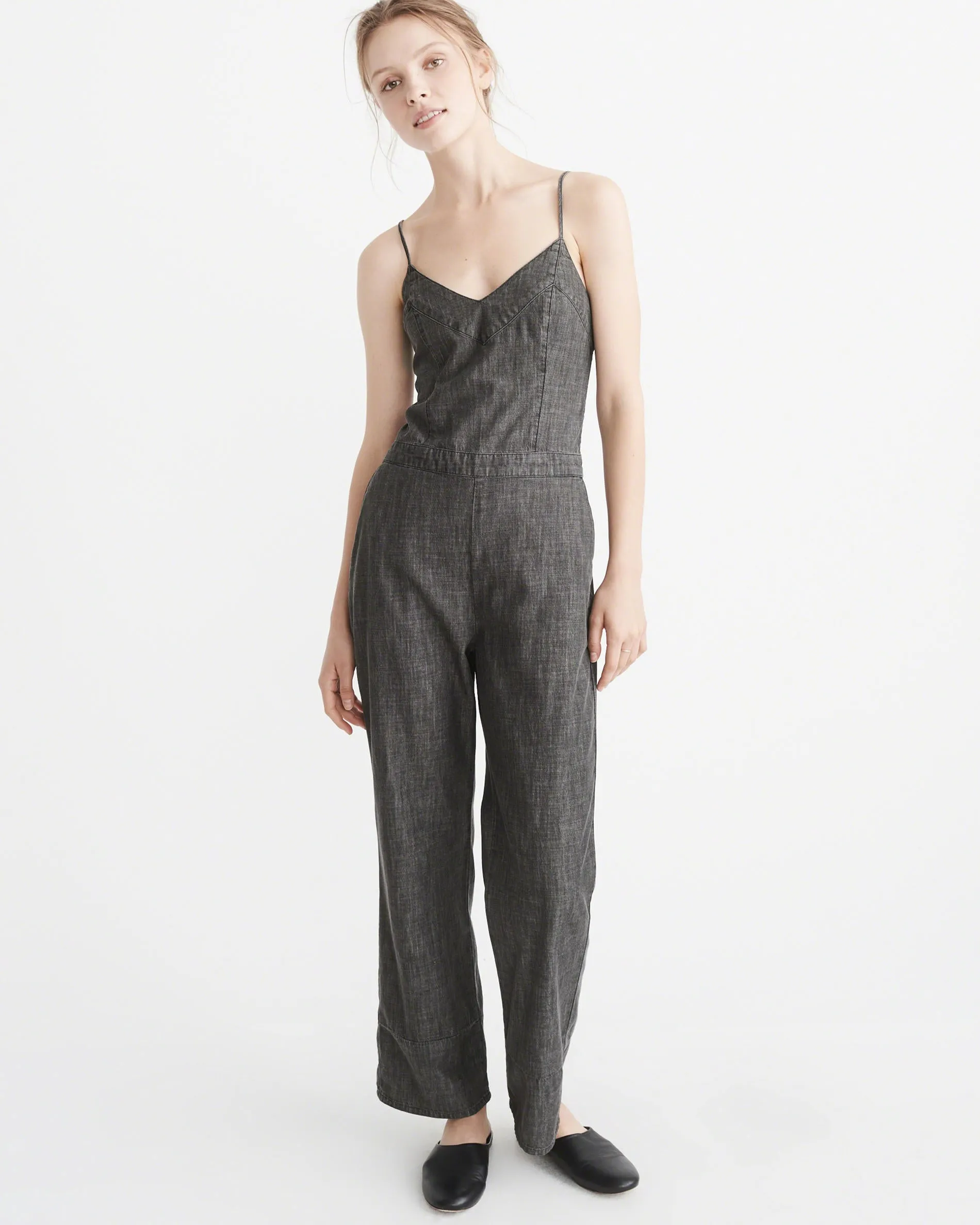 Abercrombie & Fitch BOW-BACK DENIM JUMPSUIT Mamamia Overalls - Dark Grey