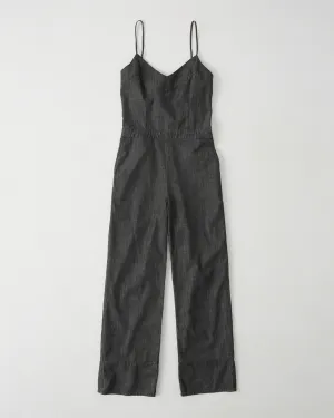 Abercrombie & Fitch BOW-BACK DENIM JUMPSUIT Mamamia Overalls - Dark Grey