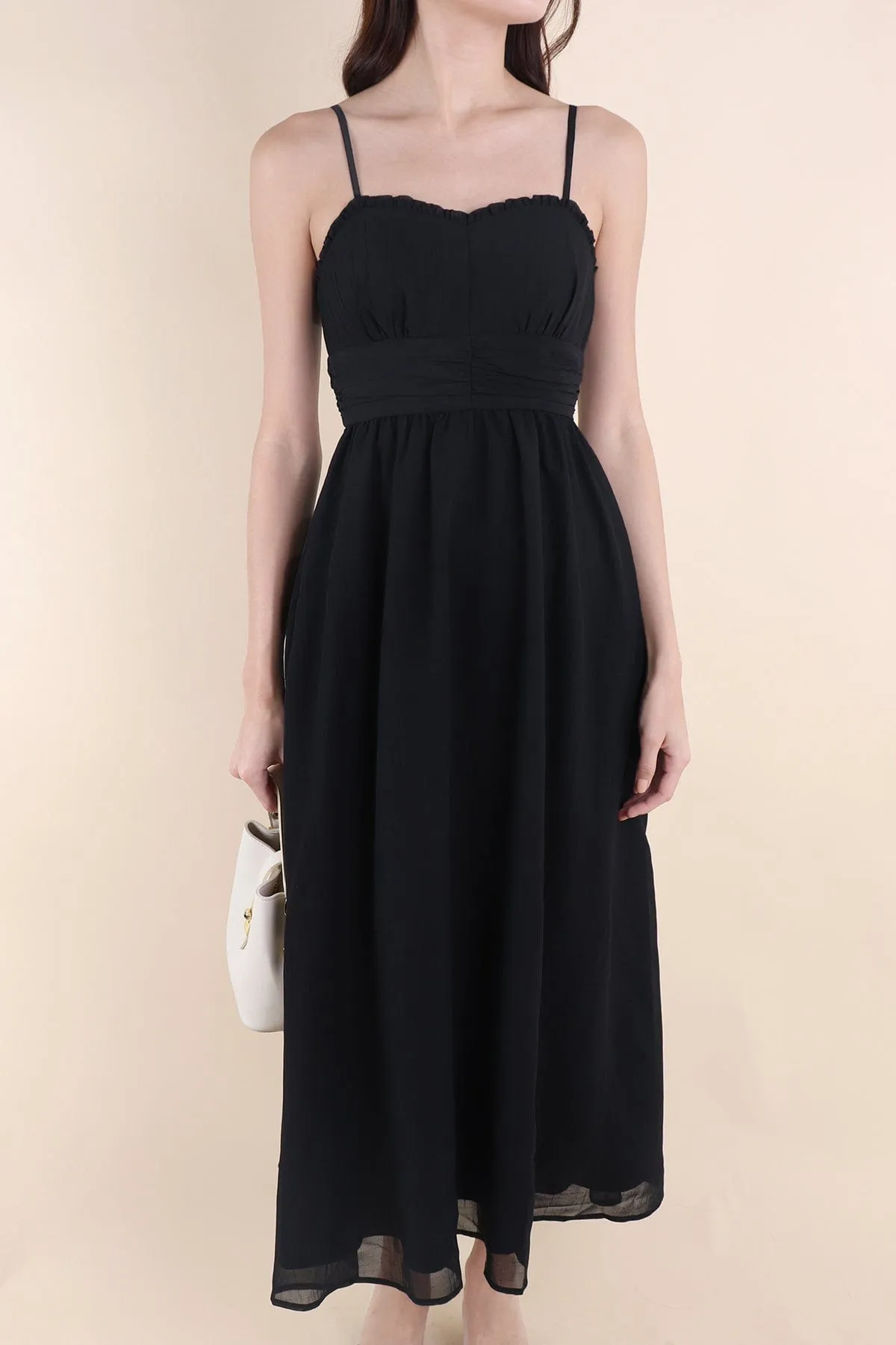 ANNELISE RUCHED MAXI DRESS IN BLACK