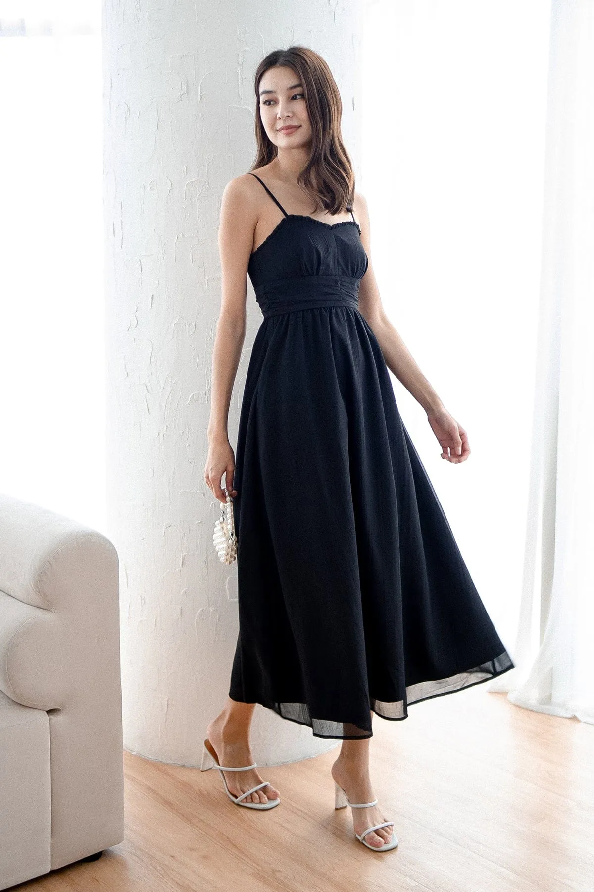 ANNELISE RUCHED MAXI DRESS IN BLACK