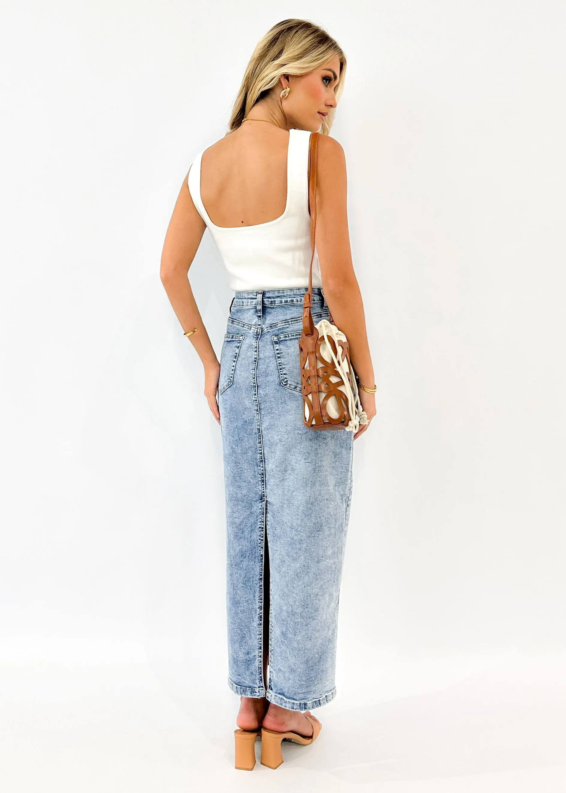 Asula Denim Maxi Skirt - Acid Wash