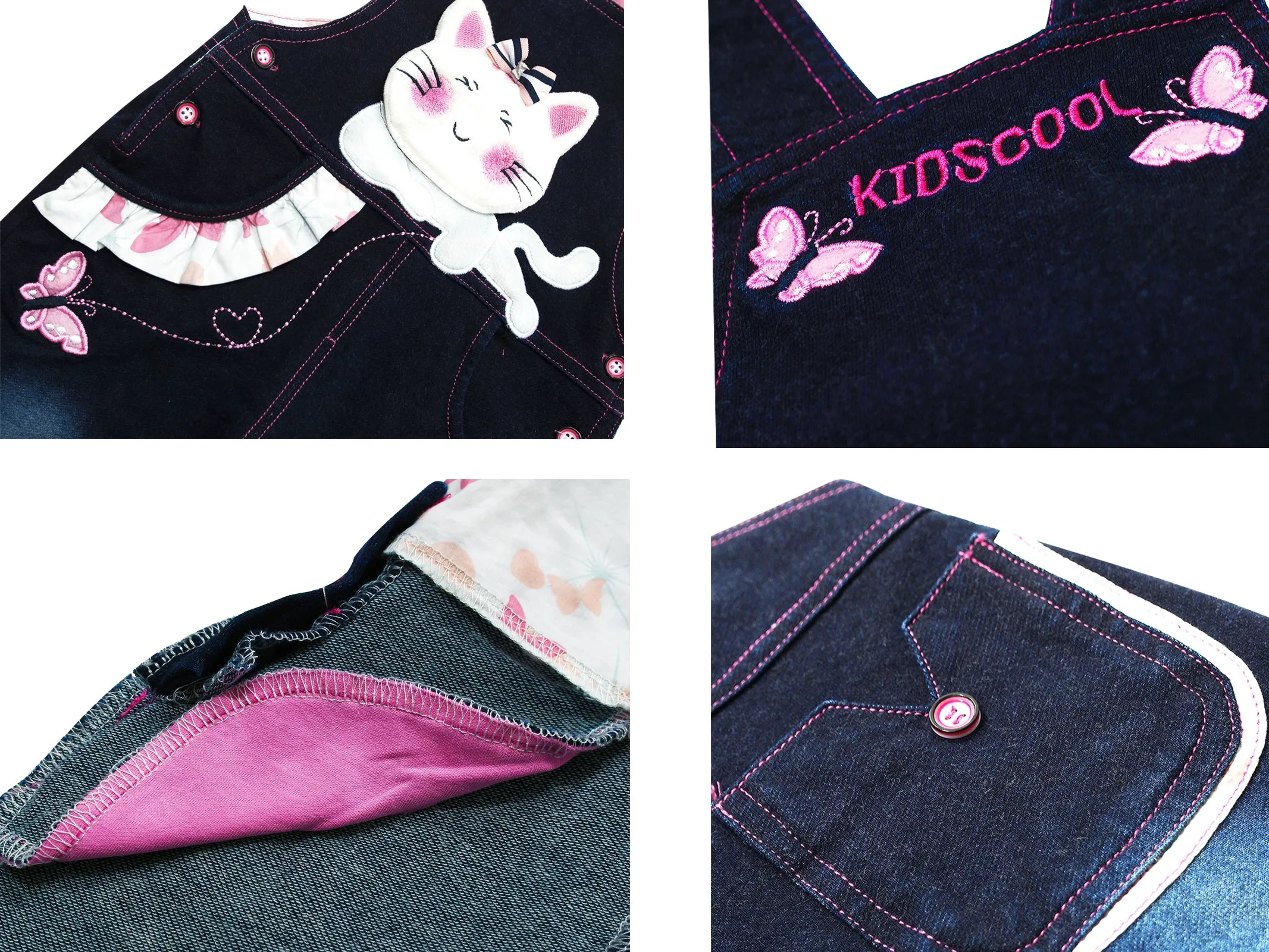 Baby Toddler 3D Cartoon Kitty Denim Overalls Set