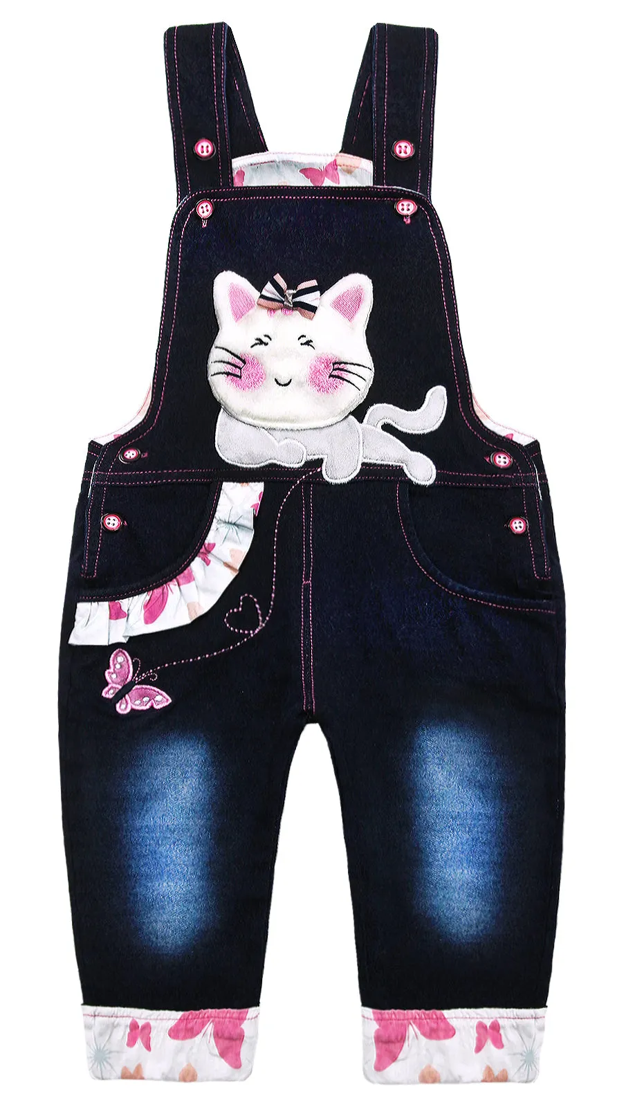 Baby Toddler 3D Cartoon Kitty Denim Overalls Set