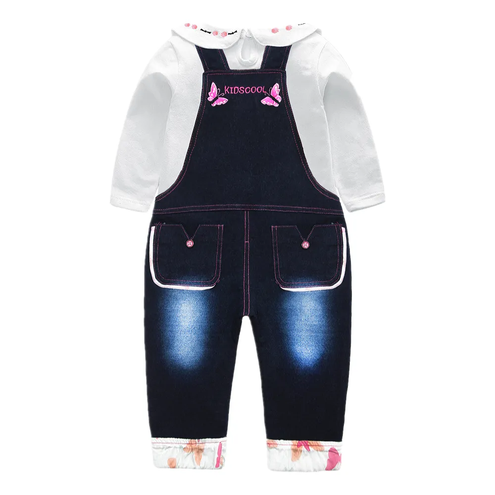 Baby Toddler 3D Cartoon Kitty Denim Overalls Set