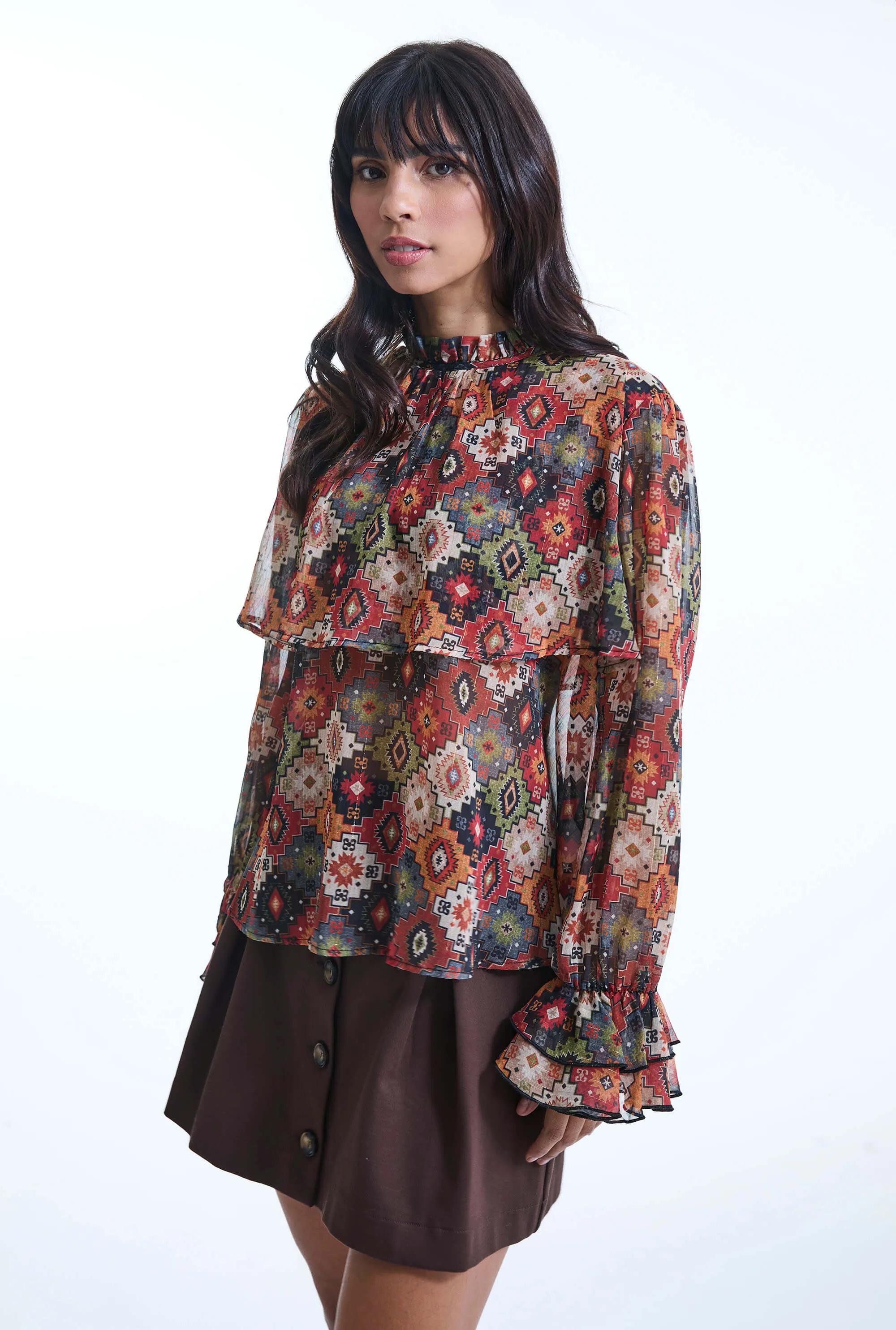 Birds Eye Ruffle Blouse