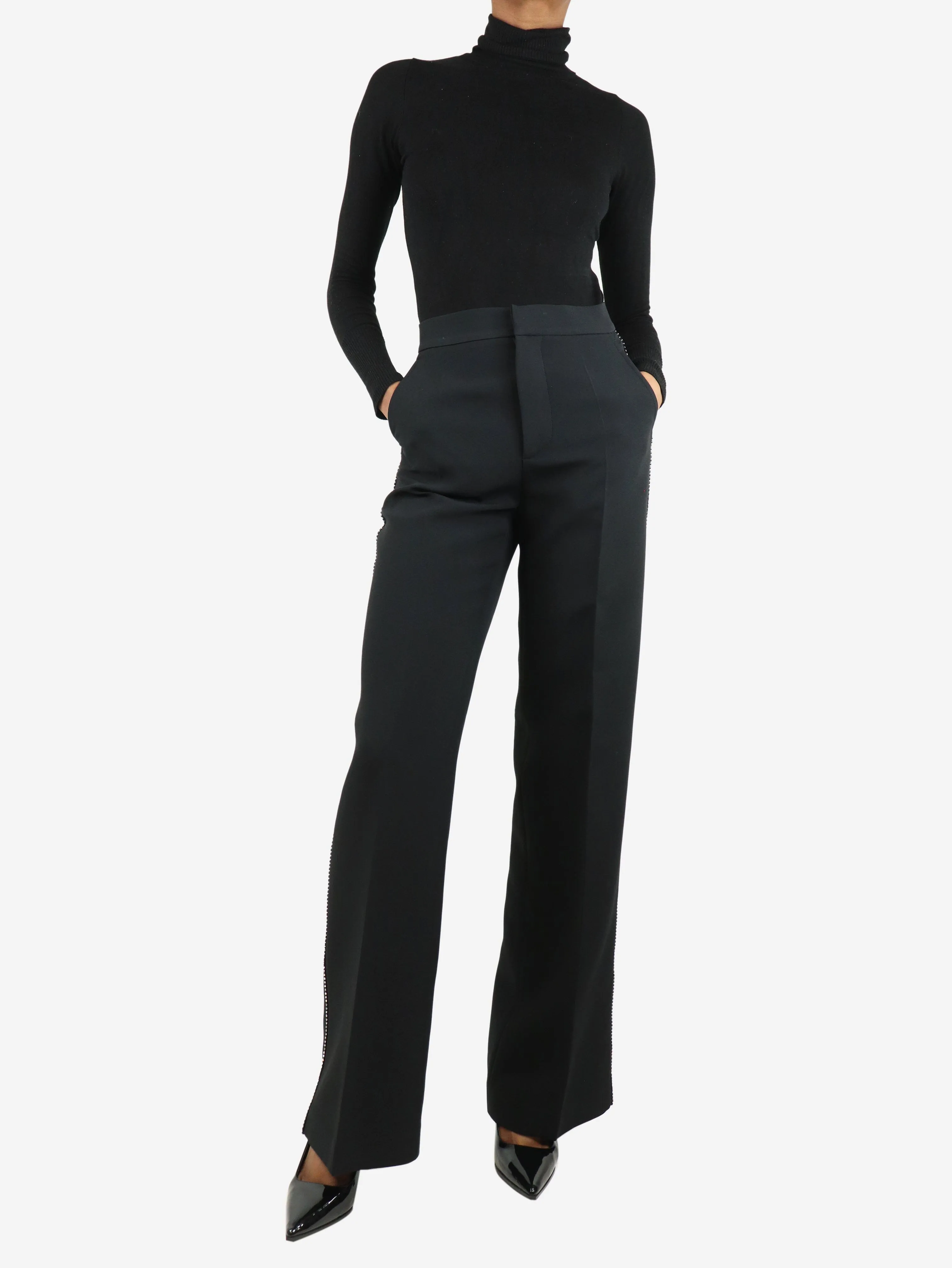 Black embellished tailored trousers - size UK 6