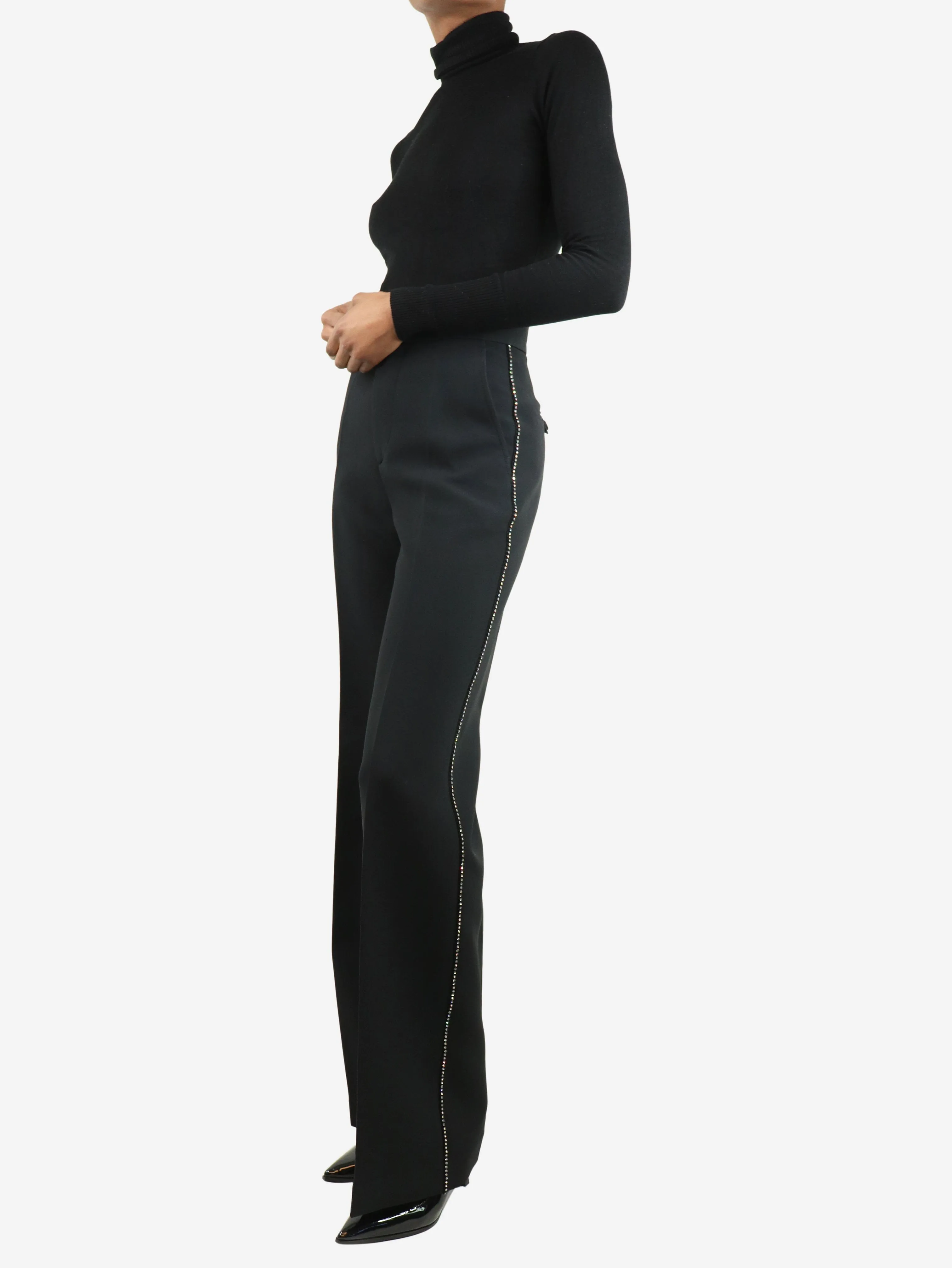 Black embellished tailored trousers - size UK 6