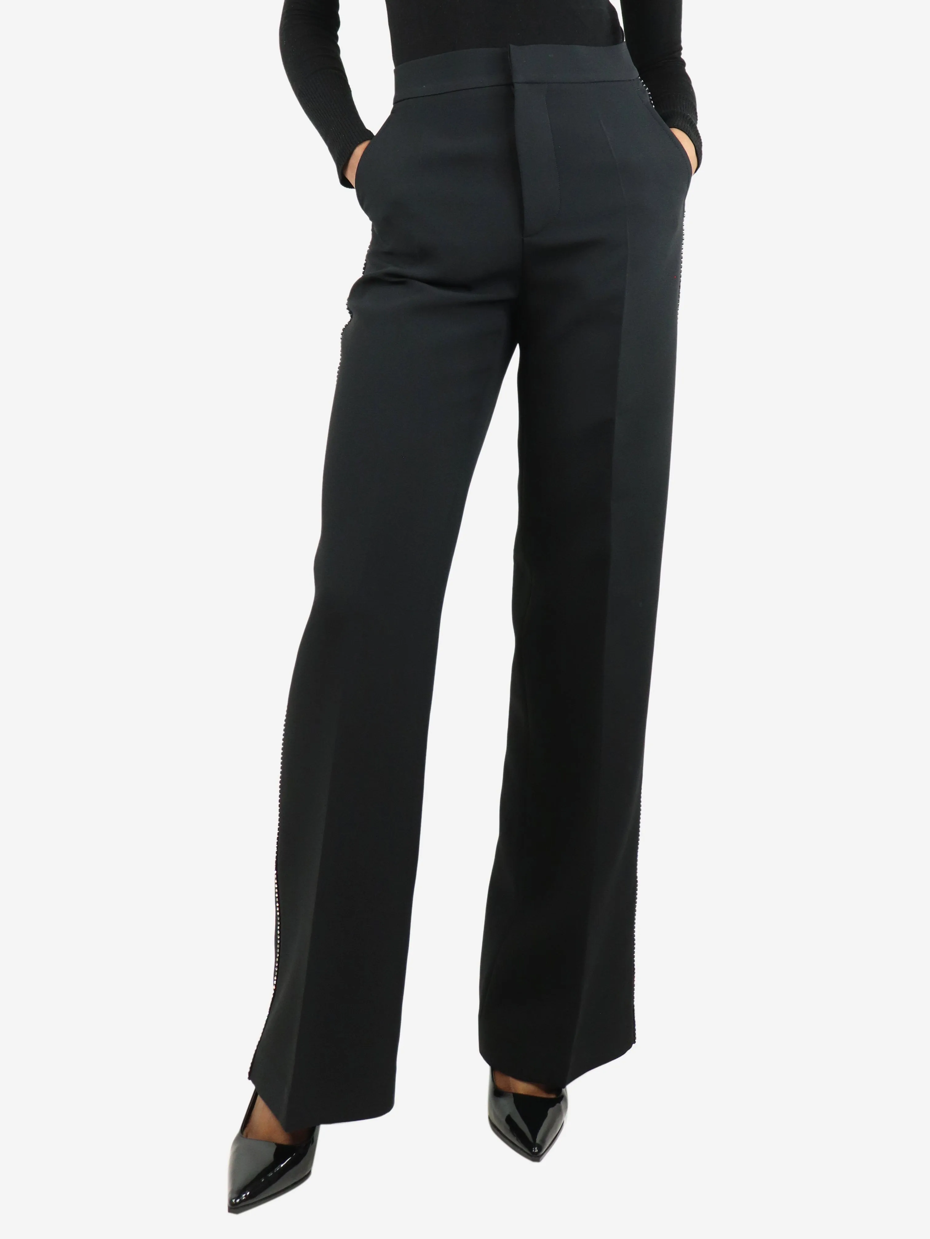 Black embellished tailored trousers - size UK 6