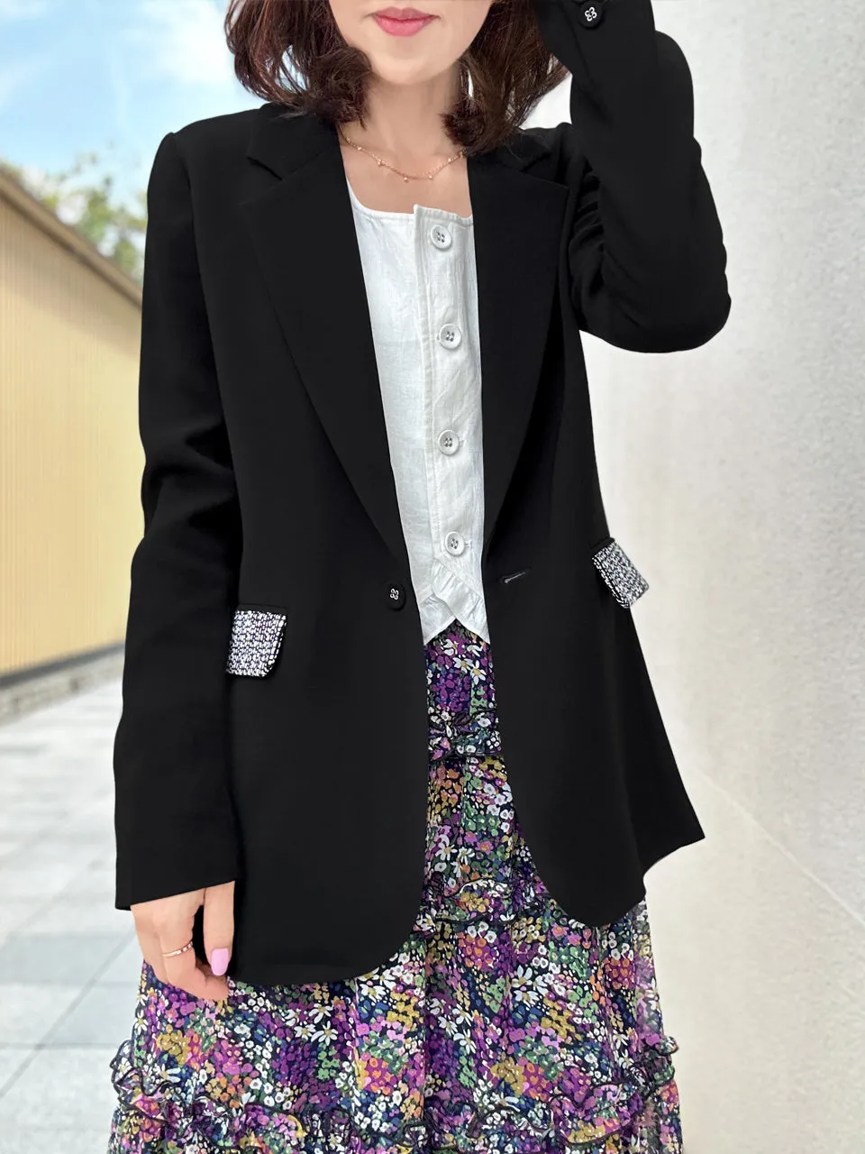 Black Patch Pocket Single Button Longline Blazer