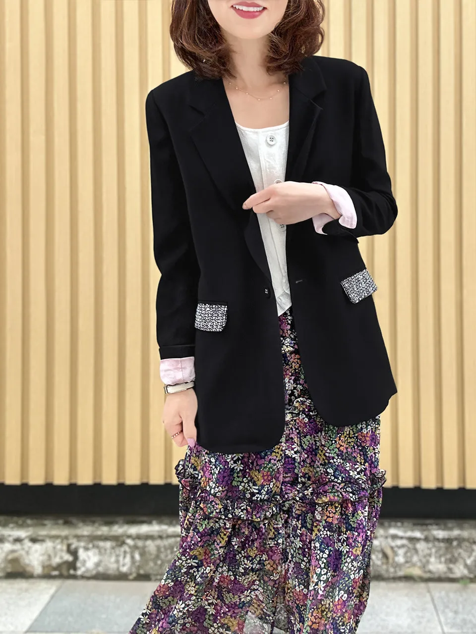 Black Patch Pocket Single Button Longline Blazer