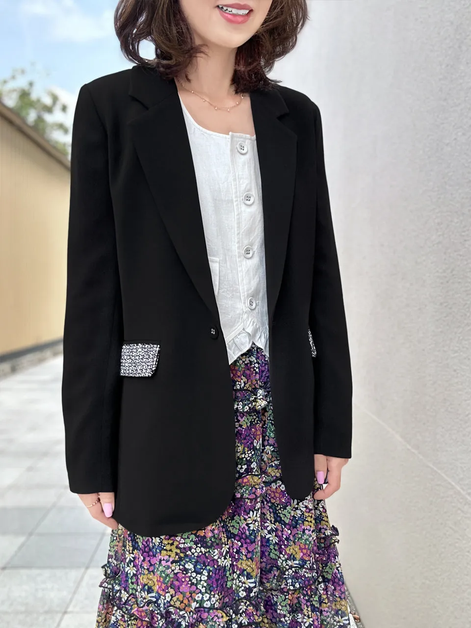 Black Patch Pocket Single Button Longline Blazer