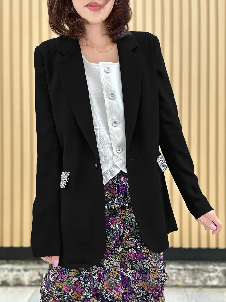 Black Patch Pocket Single Button Longline Blazer