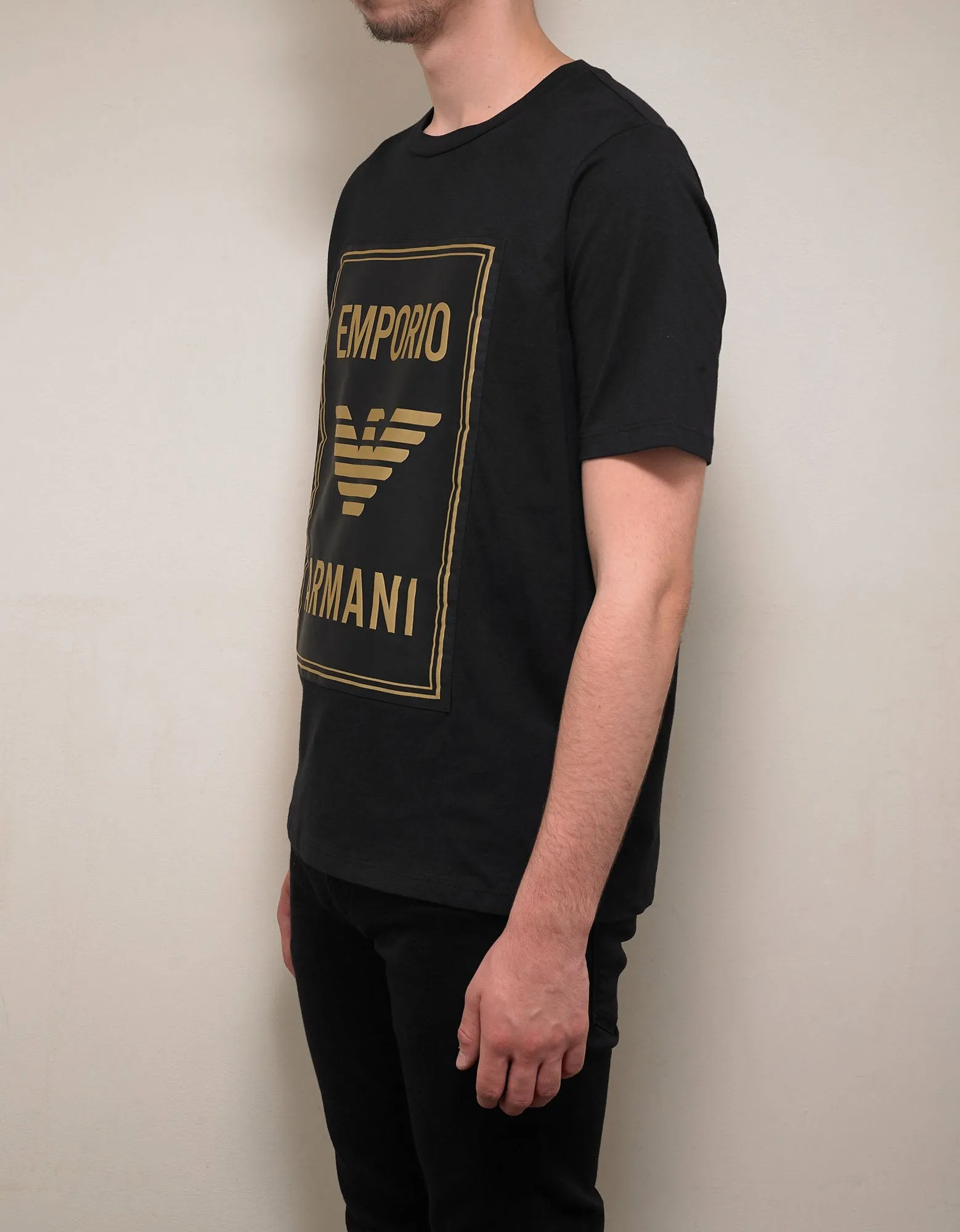 Black T-Shirt with Gold Logo Print