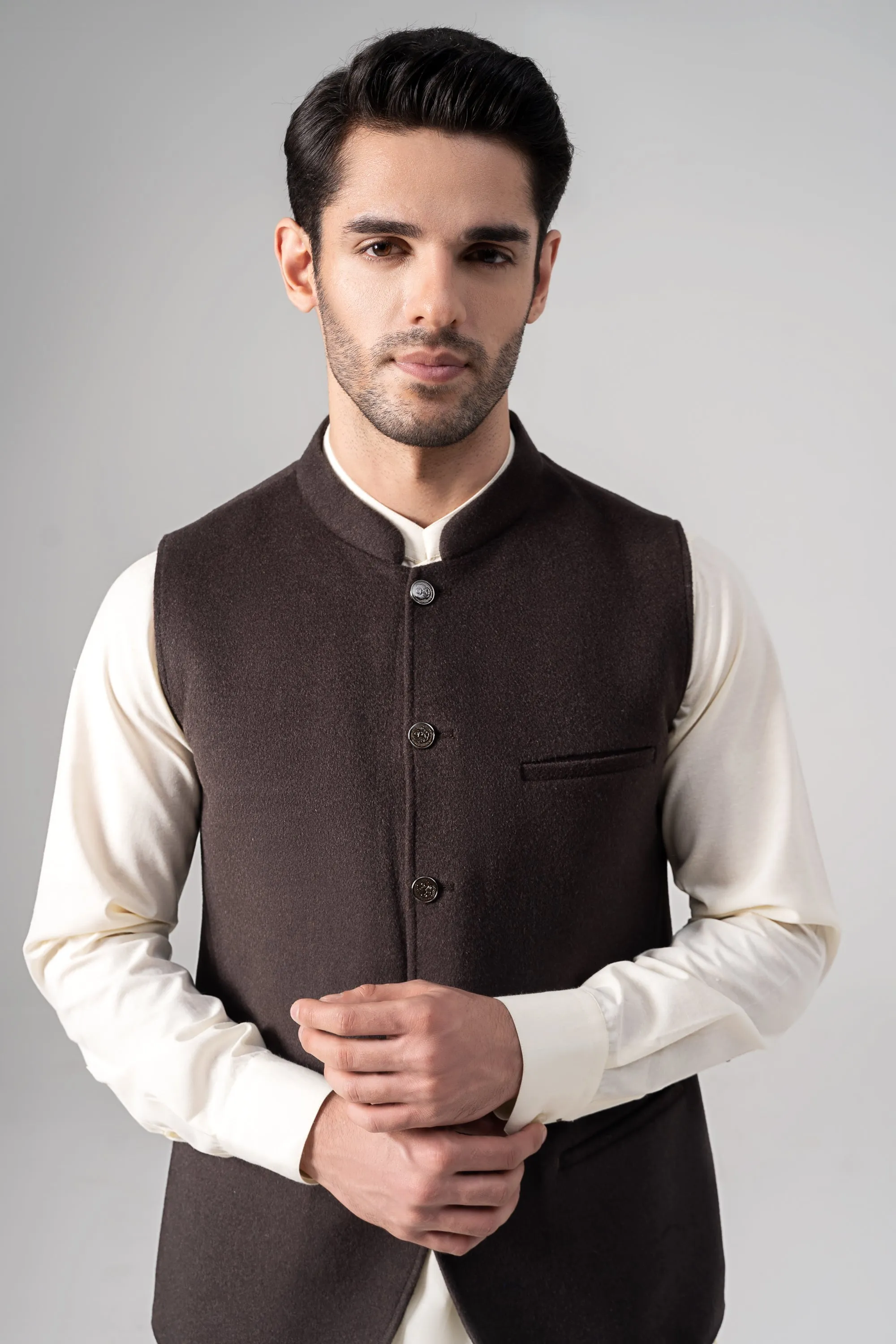 Blended Woolen Waistcoat - PREMIUM COLLECTION DARK BROWN