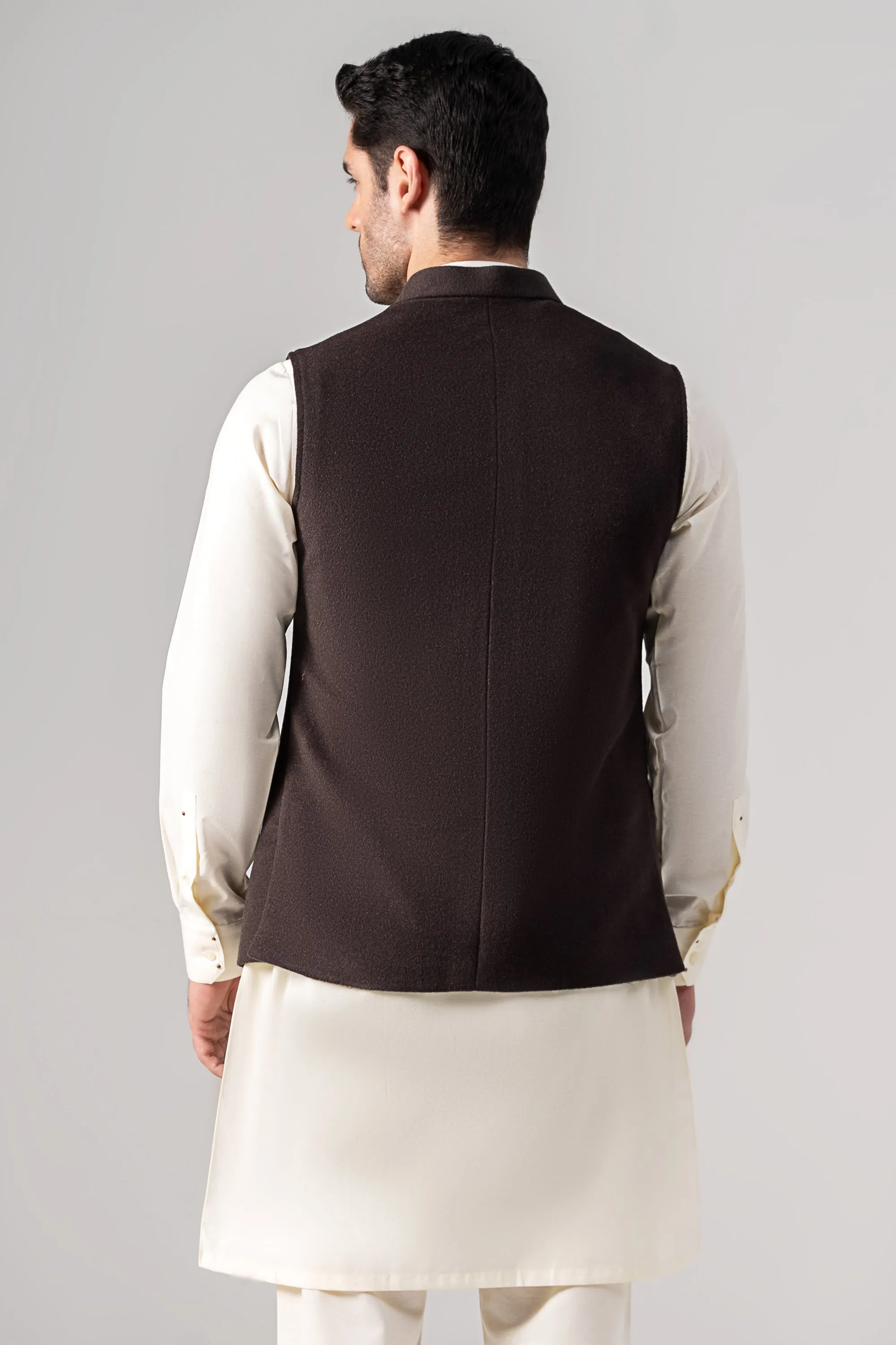 Blended Woolen Waistcoat - PREMIUM COLLECTION DARK BROWN