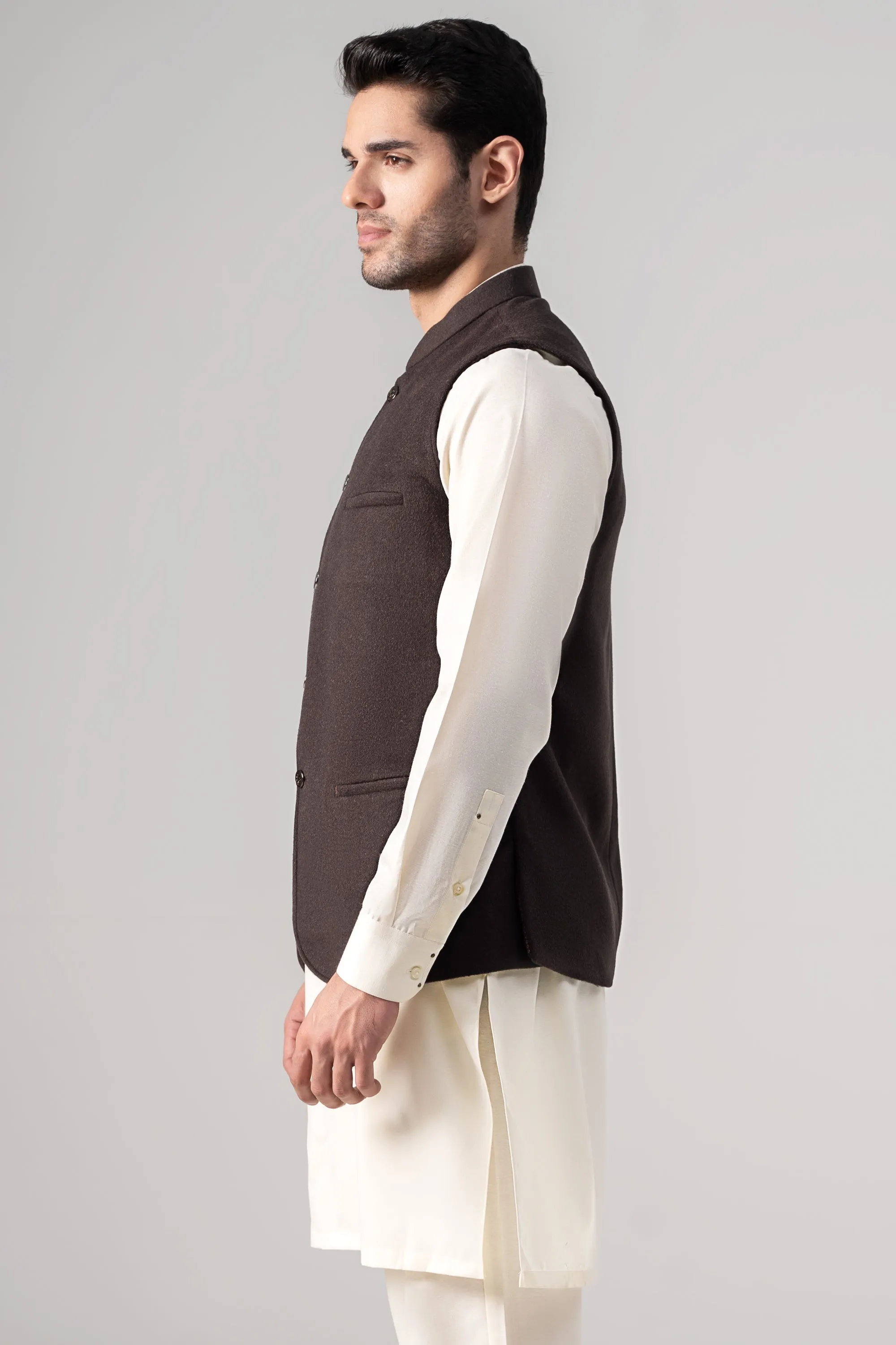 Blended Woolen Waistcoat - PREMIUM COLLECTION DARK BROWN