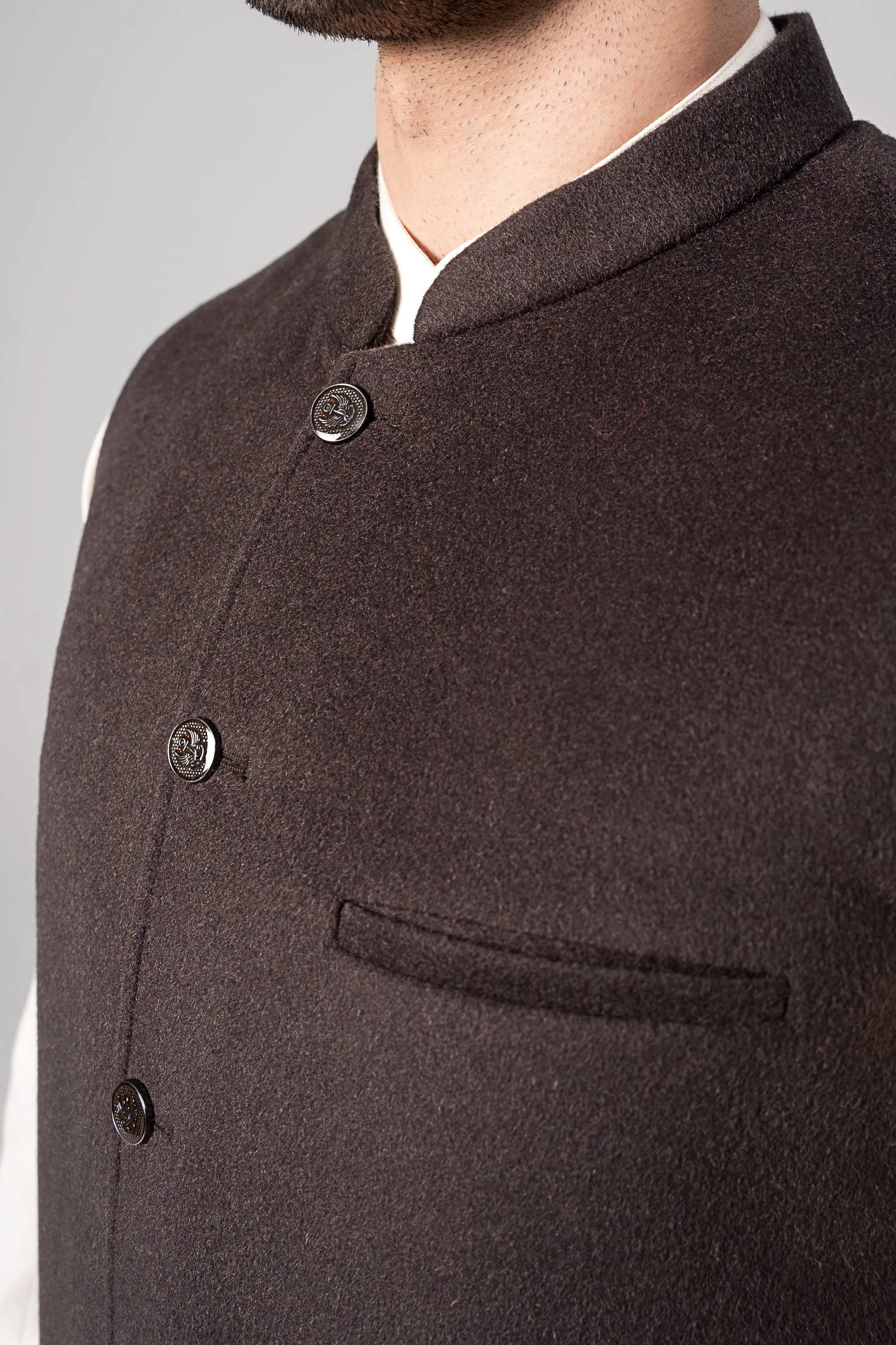 Blended Woolen Waistcoat - PREMIUM COLLECTION DARK BROWN